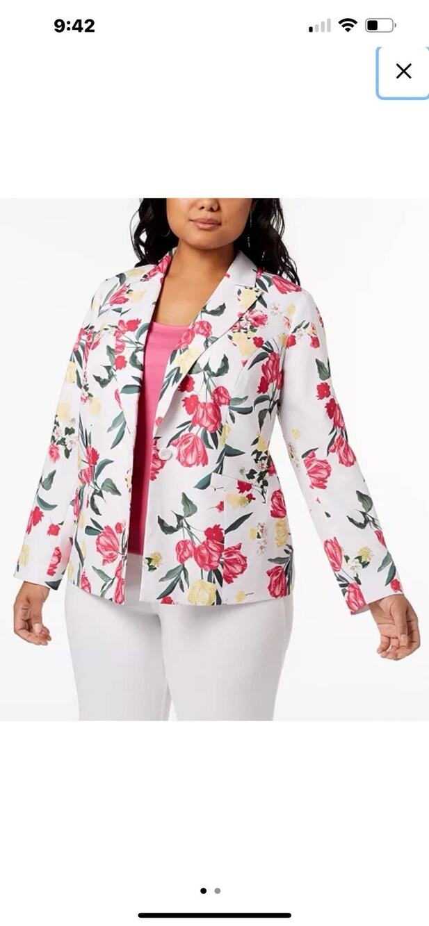 INC International Concepts Blazer Women Plus Size 1X White Pink Floral Print